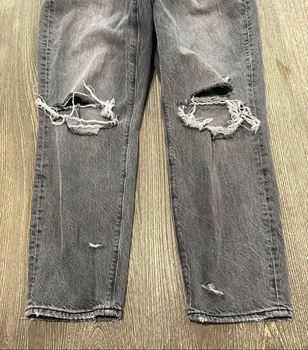 American Eagle Womens Highest Rise Mom Jeans Distressed Denim Dark Grey Size 12 - Picture 4 of 12